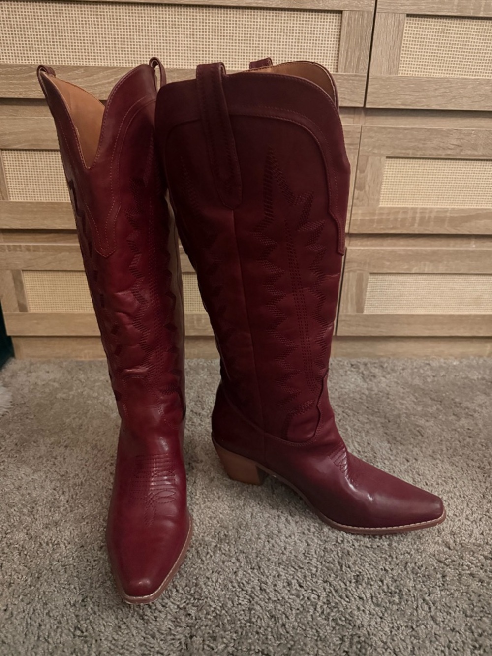 Women's Burgundy Western Knee-High Boots